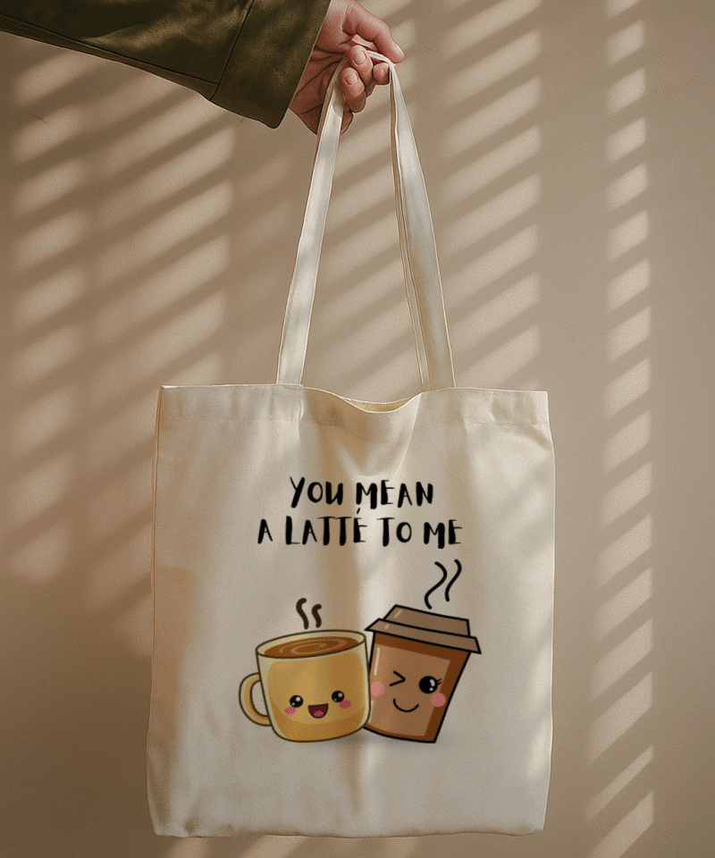 Latte Love Tote Bag with Cute Coffee Cups