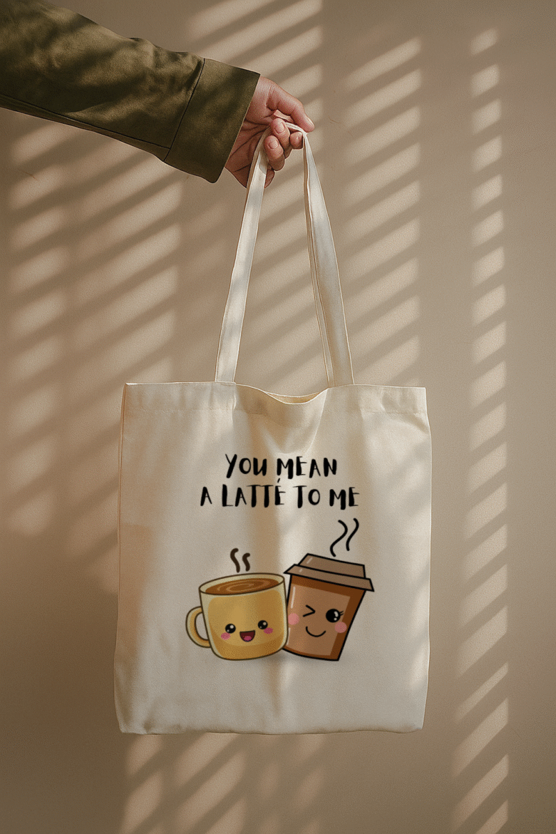 Latte Love Tote Bag with Cute Coffee Cups