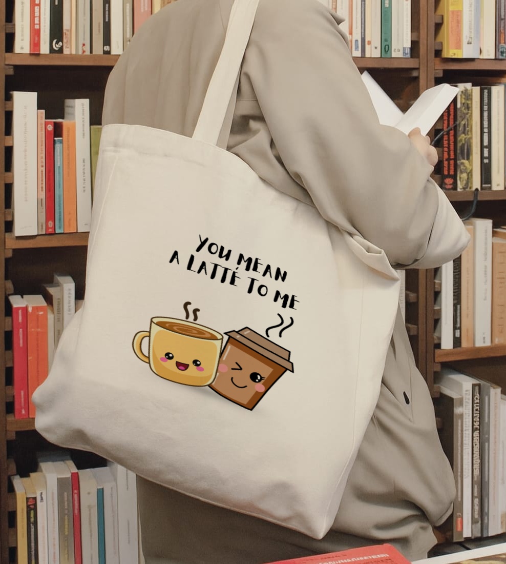 Latte Love Tote Bag with Cute Coffee Cups