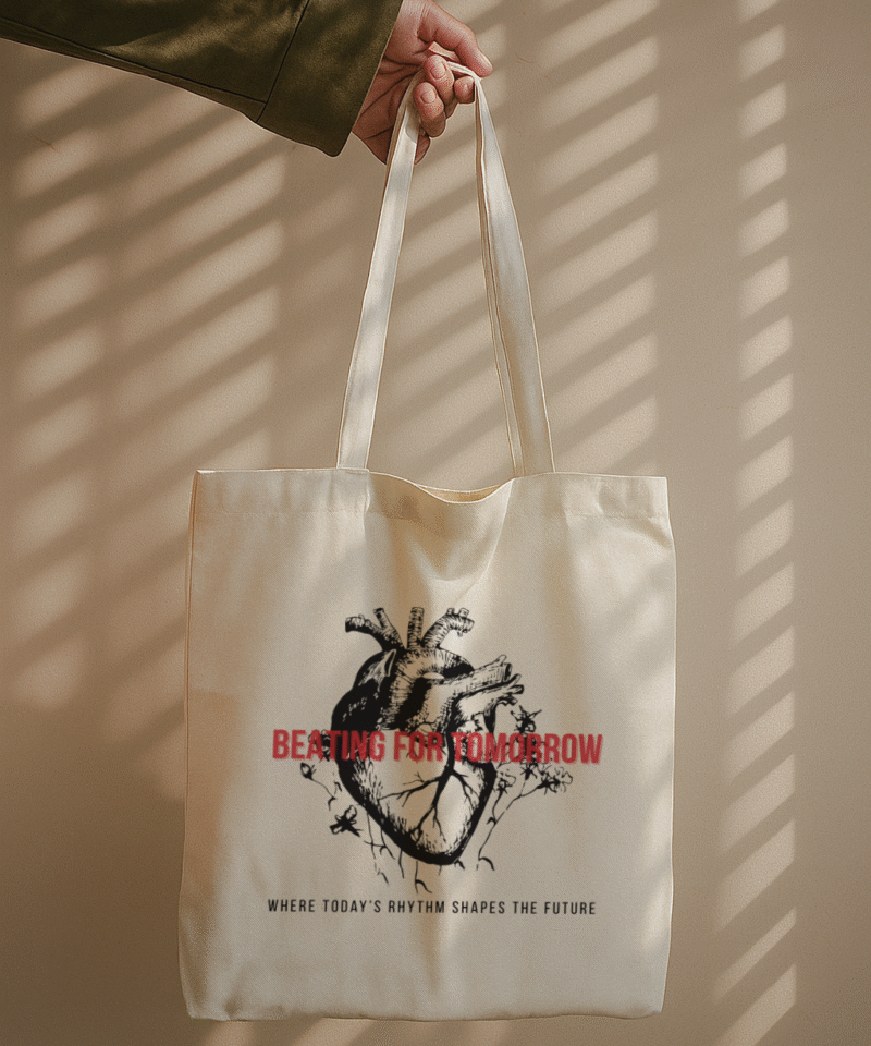 Beating for Tomorrow Tote Bag with heart illustration