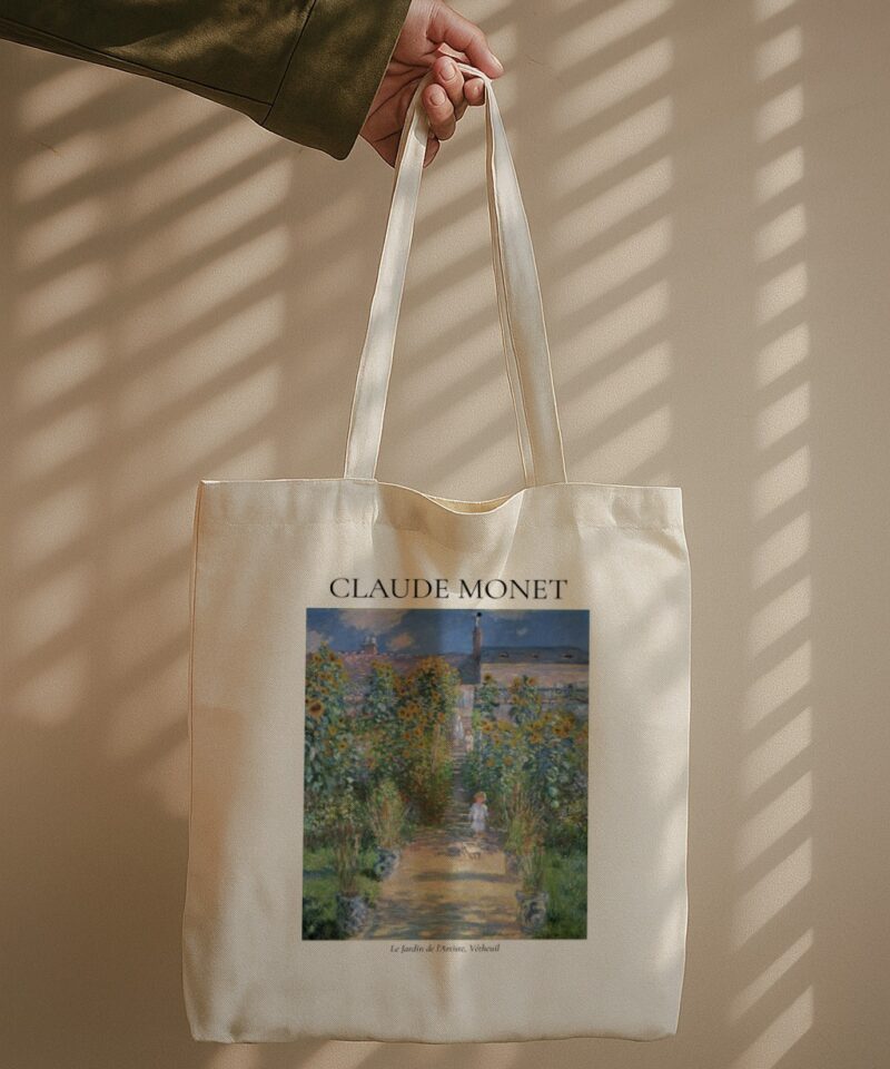 Cotton tote bag featuring Claude Monet’s The Artist’s Garden at Vétheuil artwork
