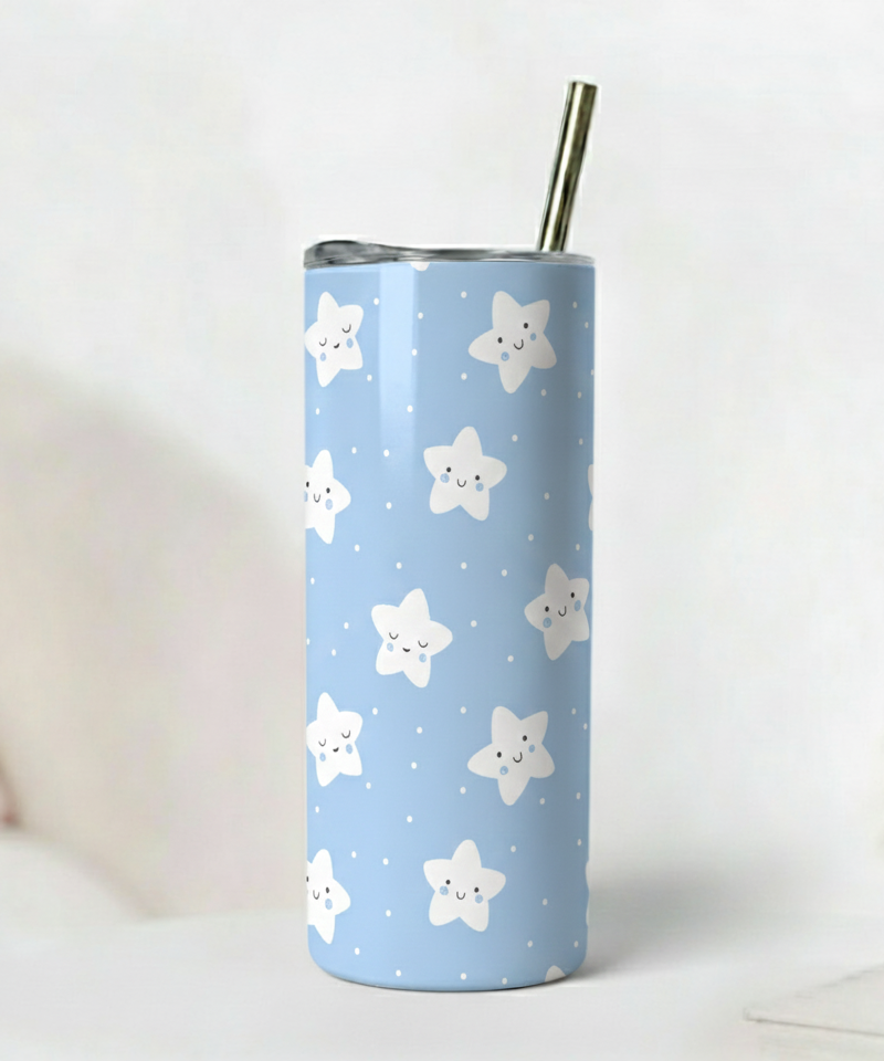 Pastel blue tumbler with sleeping white star pattern